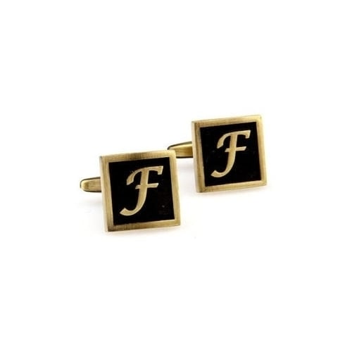 F Initial Cufflinks  Antique Brass Square 3-D Letter F Vintage English Lettering Cuff Links for Groom Father of the Image 4