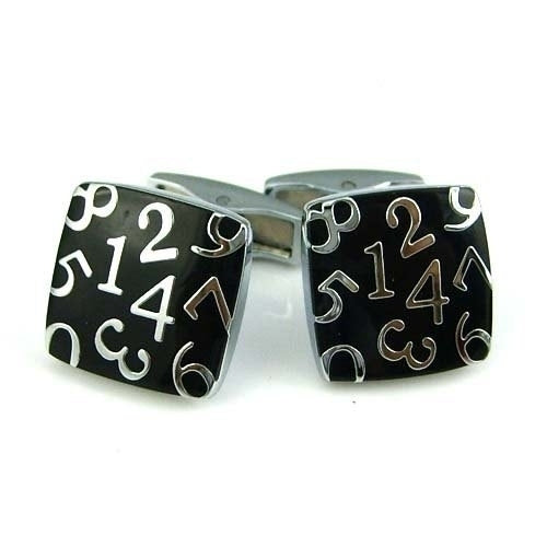 Silver with Crazy Onyx Enamel Numbers Cufflinks Cuff Links Image 1