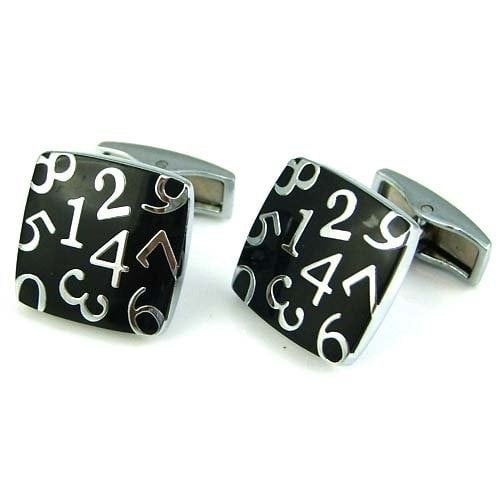 Silver with Crazy Onyx Enamel Numbers Cufflinks Cuff Links Image 2