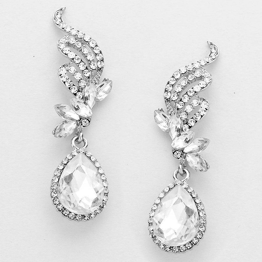 Statement Winged Crystal Earrings Silver Sparkle Teardrop Large Drop Dangle Earrings Holiday Party Silk Road Jewelry Image 1