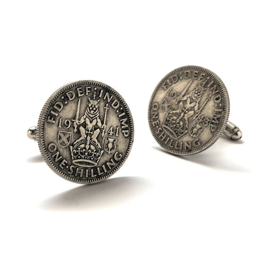 Sterling Silver Cufflinks Scottish Crest British Shillings Coin Birth Year Coins Jewelry Crown Queen Royal England Seal Image 2
