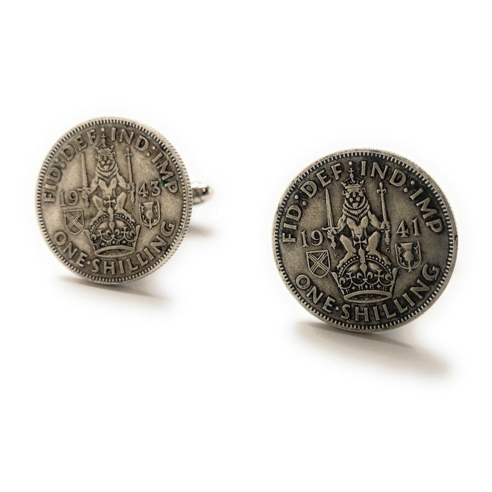 Sterling Silver Cufflinks Scottish Crest British Shillings Coin Birth Year Coins Jewelry Crown Queen Royal England Seal Image 4