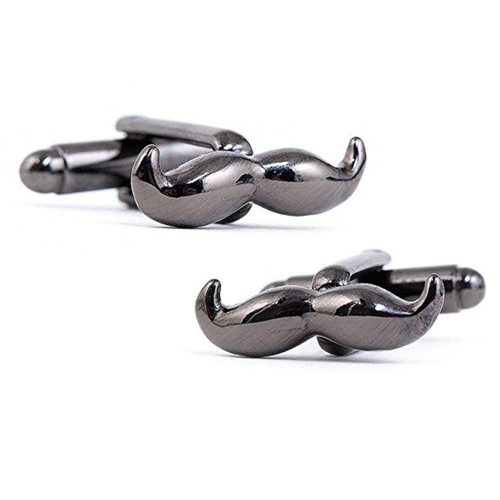 Movember Moustache CufflinksGunmetal Mens Moustache Cuff Links White Elephant Gifts Image 1
