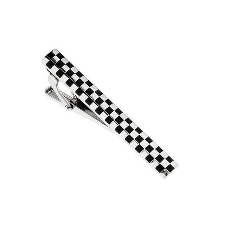 Checkered Flag Tie Clip Black Enamel Silver Tone Tie Bar Silver Toned Men Tie Clip Winner Tie Clip Cool Comes with Gift Image 1