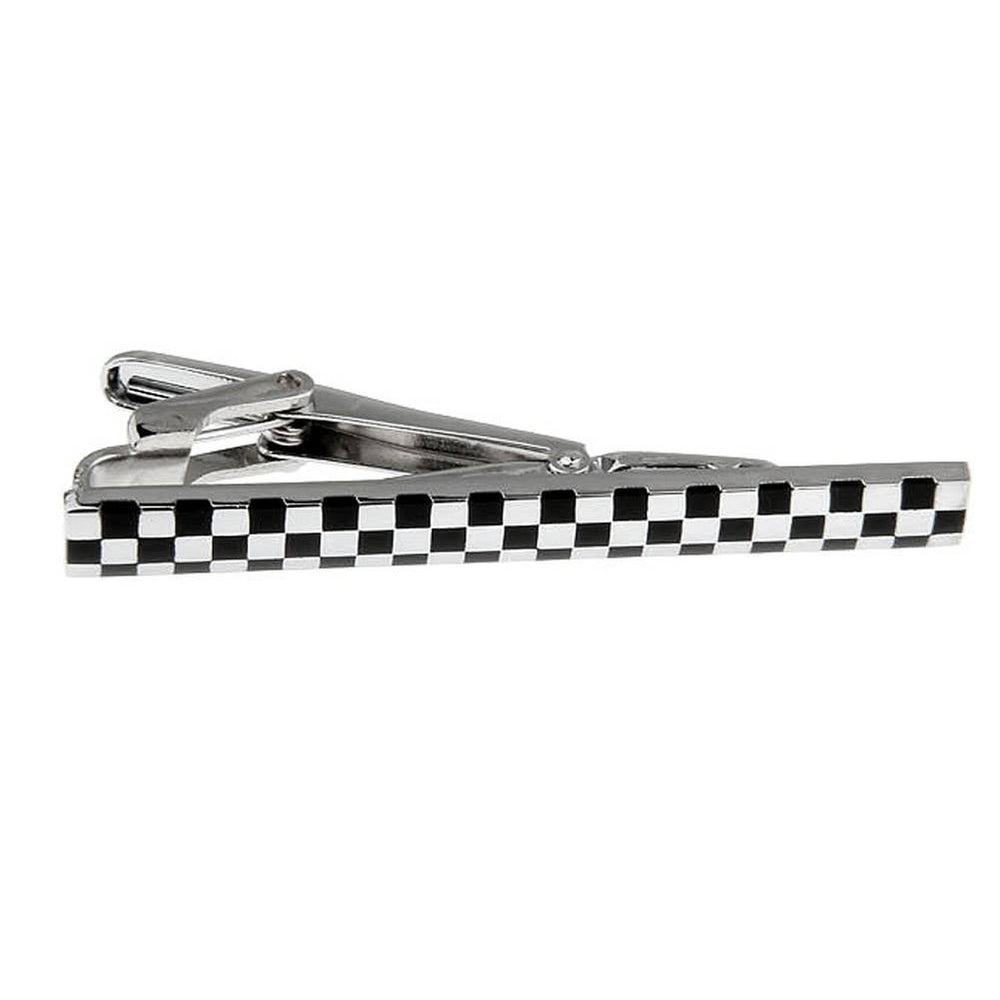 Checkered Flag Tie Clip Black Enamel Silver Tone Tie Bar Silver Toned Men Tie Clip Winner Tie Clip Cool Comes with Gift Image 2