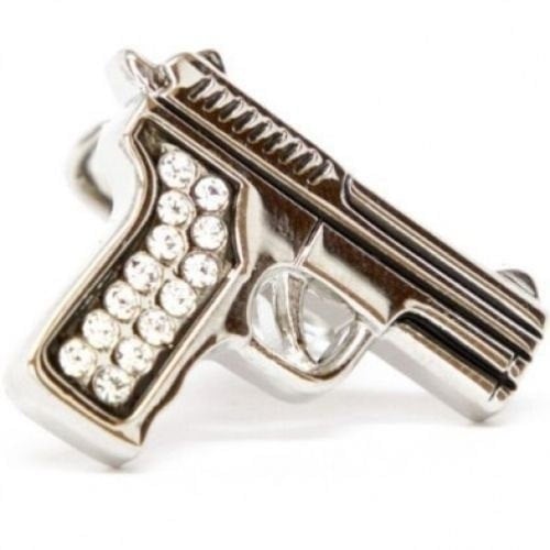 Super Spy Cufflinks Collection Diamonds will be Forever Silver Tone Crystal Grip Guns Cuff Links Comes with Gift Box Image 1