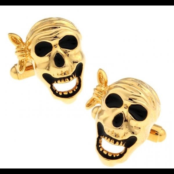 Gold Tone Pirate Skull Cufflinks Ahoy Matey Pirate Skeleton Cufflinks Cuff Links Image 1