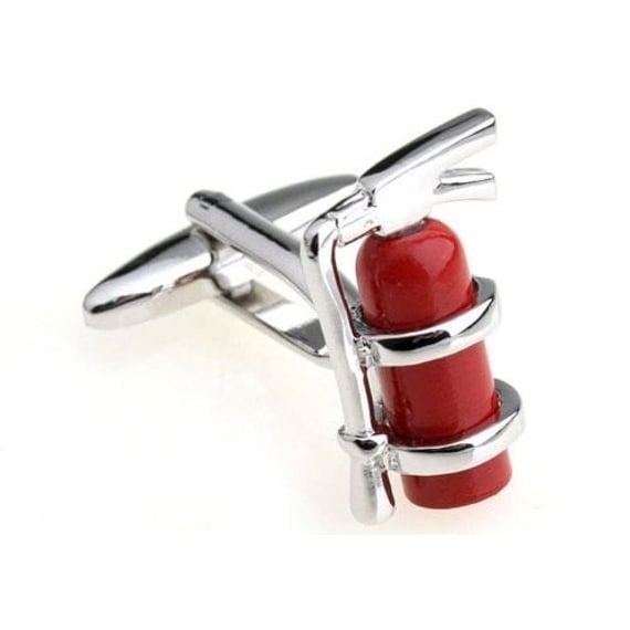 Fire Extinguisher Cufflinks Fireman Silver Tone Red Enamel Cuff Links Comes with Gift Box Image 1