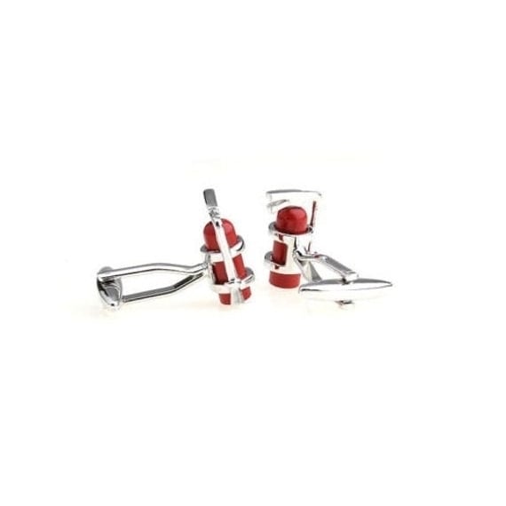 Fire Extinguisher Cufflinks Fireman Silver Tone Red Enamel Cuff Links Comes with Gift Box Image 3