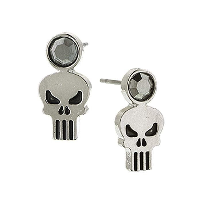 Earrings Punisher Skull with Black Crystal Stud Post Earrings superhero Collection Jewelry Image 1