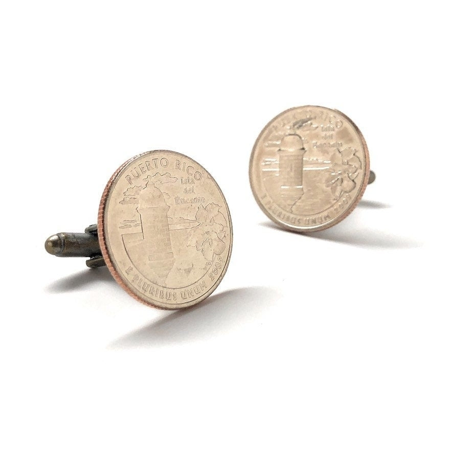 Puerto Rico State Quarter Cufflinks Coin Silver Jewelry Collector Travel Souvenir Coins Keepsakes Cool Fun  Puerto Image 2