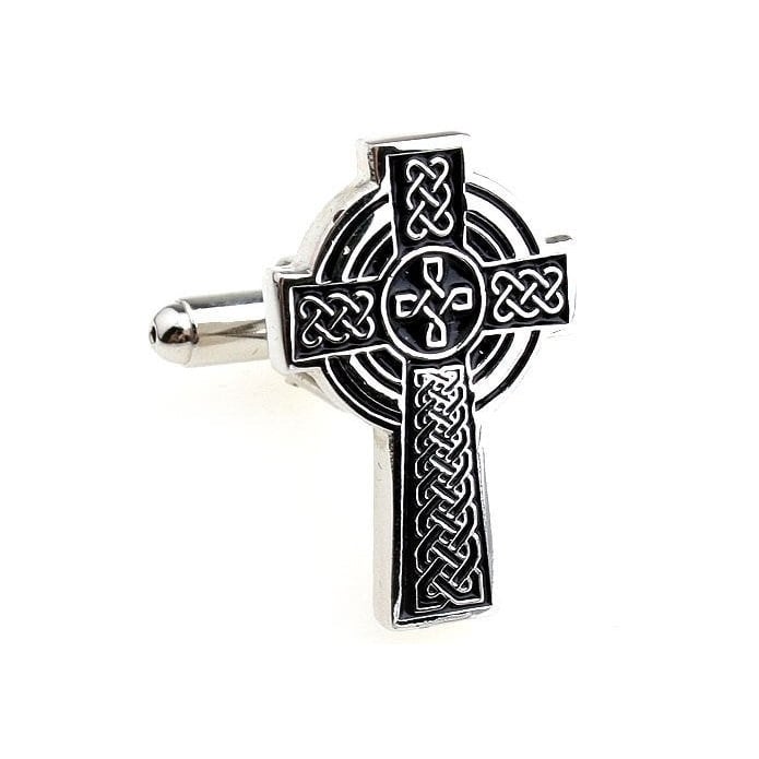 Celtic Cross Cufflinks Silver and Black Cuff Links Image 1