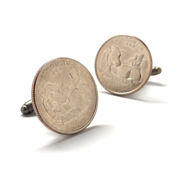 Cufflinks Wisconsin State Quarter Enamel Coin Jewelry Money Currency Finance Cow Cheese Cuff Links Designer Handmade Image 2