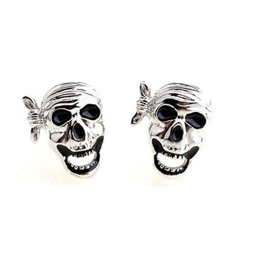 Pirate Cufflinks Silver Skull Pirates in the Caribbean Jolly Rodger Cufflink Halloween Skull Nightmares Silver Toned Image 1