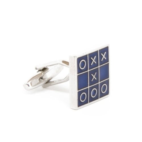 Board Game Cufflinks Game Tic-Tac-Toe Square Blue Enamel Silver Tone Xs and 0s Cuff Links Cool Cufflinks Unique Jewelry Image 1