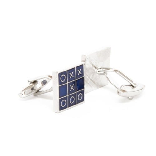 Board Game Cufflinks Game Tic-Tac-Toe Square Blue Enamel Silver Tone Xs and 0s Cuff Links Cool Cufflinks Unique Jewelry Image 2