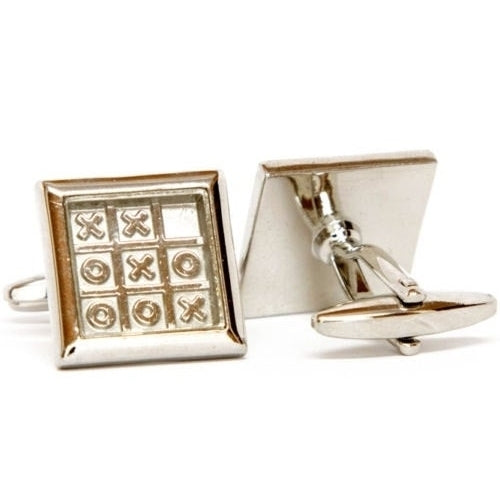 Game Board Cufflinks Game Tic-Tac-Toe Square Shiny Gold Tone Silver Cufflinks Cuff Links Retro Jewelry Mens Accessories Image 1