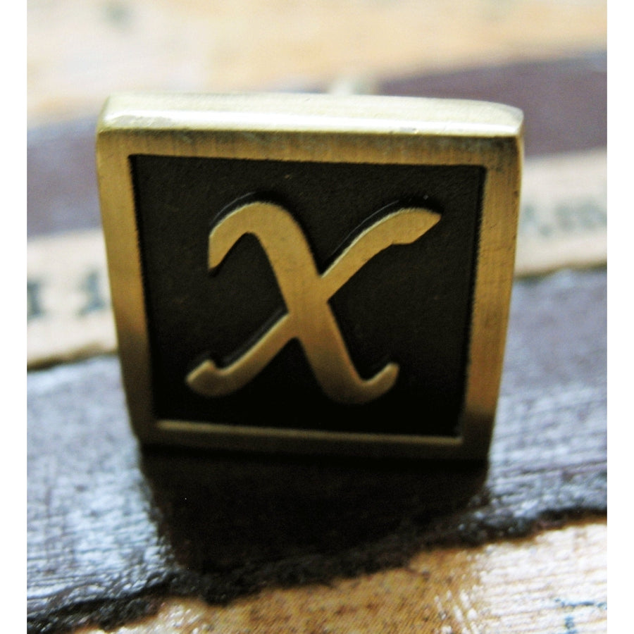 X Initial Cufflinks Antique Brass Square 3-D Letter X Vintage English Cuff Links for Groom Father of the Bride Wedding Image 1