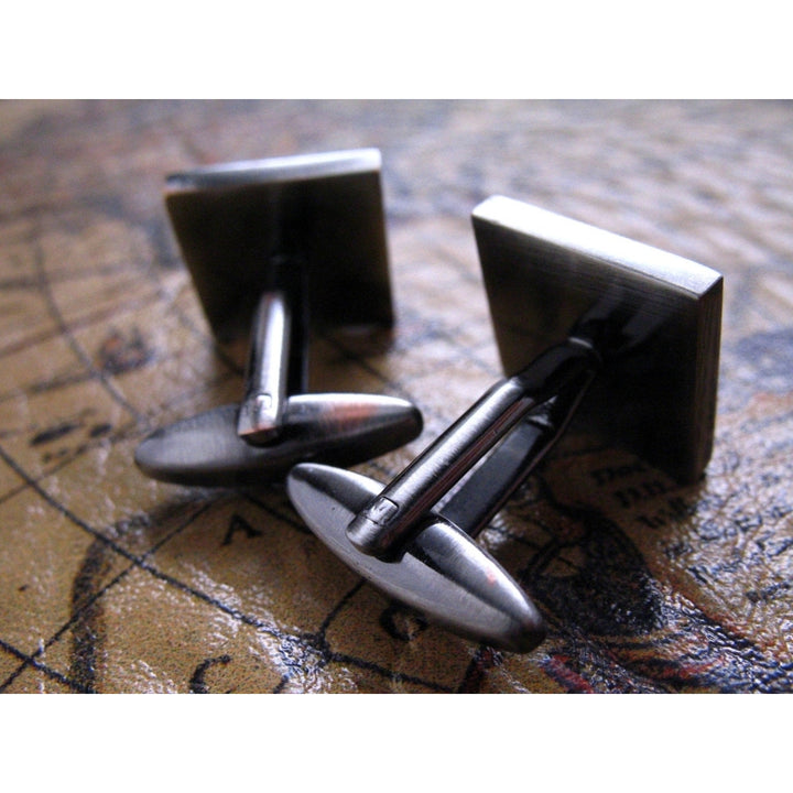 I Initial Cufflinks Gunmetal Square 3-D Letter Vintage English Lettering Personalized Cuff Links Groom Father of the Image 3