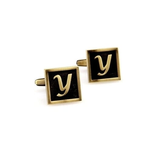 Y Initial Cufflinks Antique Brass Square 3-D Letter Y Vintage English Lettering Cuff Links for Groom Father of the Bride Image 3