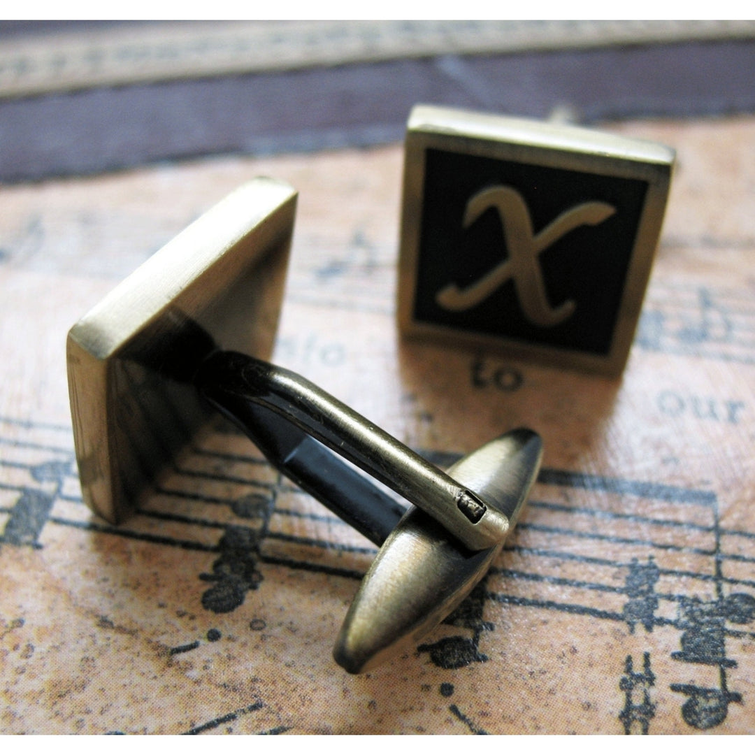X Initial Cufflinks Antique Brass Square 3-D Letter X Vintage English Cuff Links for Groom Father of the Bride Wedding Image 3