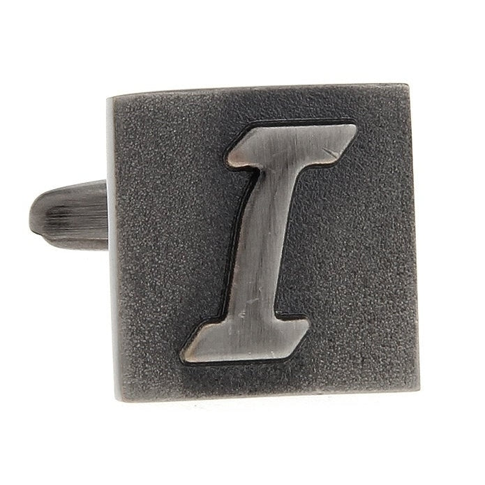 I Initial Cufflinks Gunmetal Square 3-D Letter Vintage English Lettering Personalized Cuff Links Groom Father of the Image 4