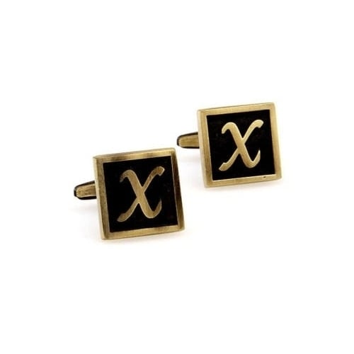 X Initial Cufflinks Antique Brass Square 3-D Letter X Vintage English Cuff Links for Groom Father of the Bride Wedding Image 4