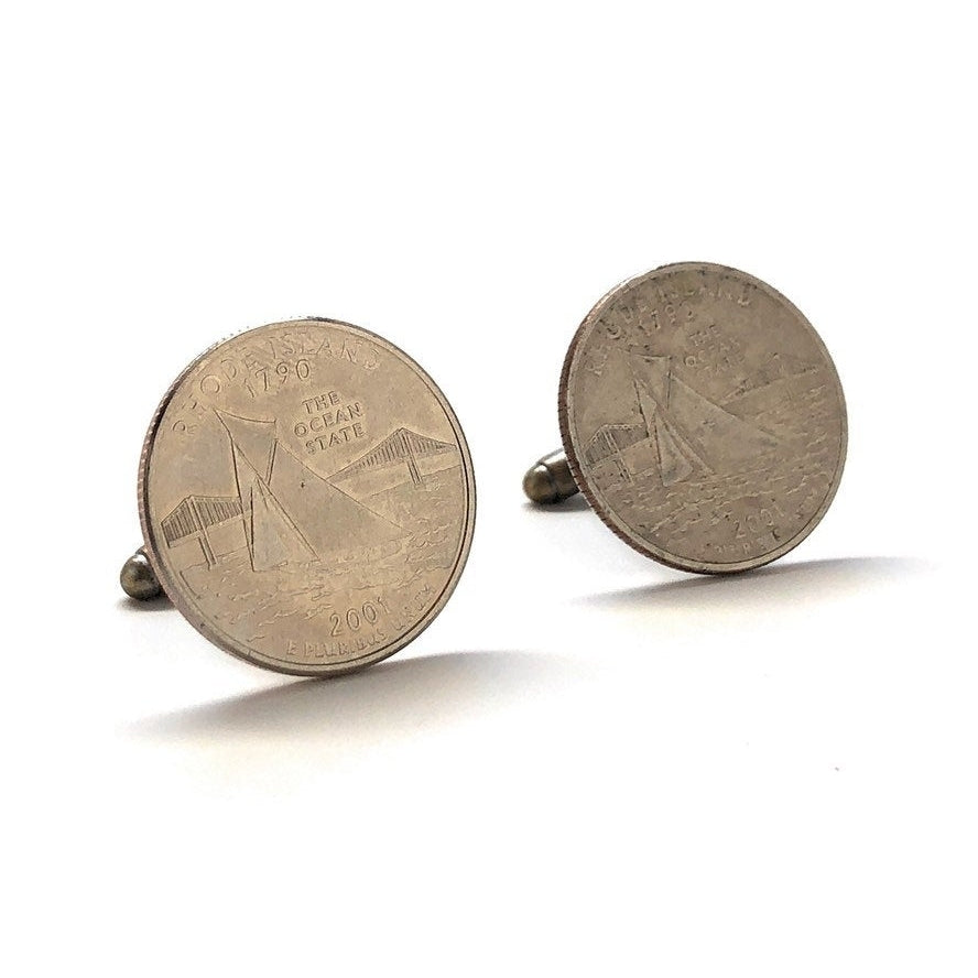 Enamel Cufflinks Rhode Island State Quarter Enamel Coin Jewelry Money Currency Finance Accountant Cuff Links Designer Image 1