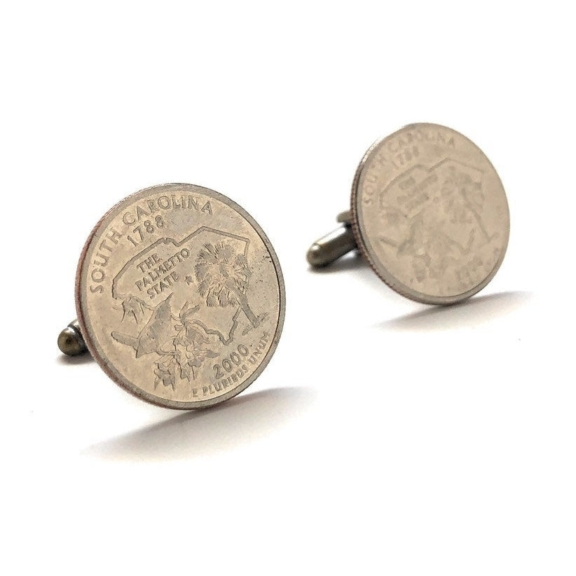 Enamel Cufflinks South Carolina State Quarter Enamel Coin Jewelry Money Currency Finance Cuff Links Designer Jewelry Image 1