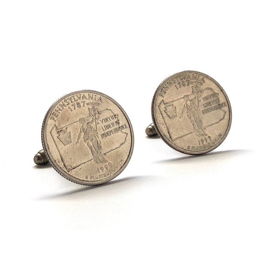 Enamel Cufflinks Pennsylvania State Quarter Enamel Coin Jewelry Money Currency Finance Accountant Cuff Links Designer Image 1