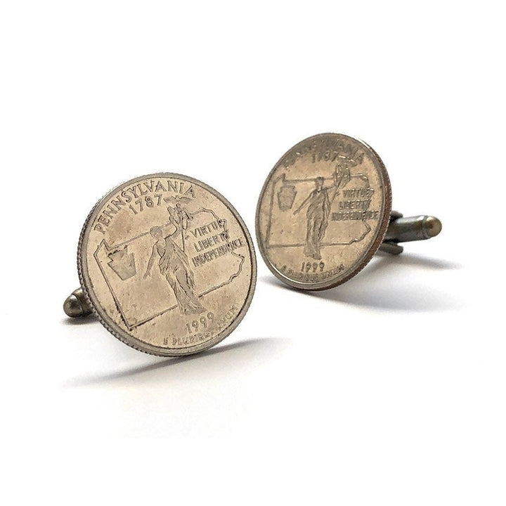 Enamel Cufflinks Pennsylvania State Quarter Enamel Coin Jewelry Money Currency Finance Accountant Cuff Links Designer Image 2