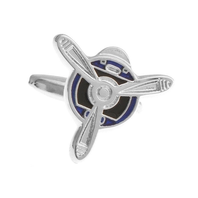 Transportation Collection Fly Away Blue Enamel Airplane Propeller Cuff Links Cufflinks Image 1