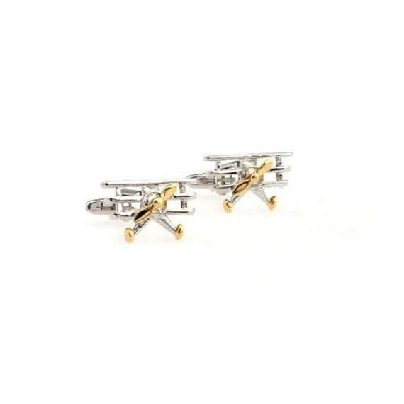 Silver Gold Tri Plane Novelty Cufflinks Cuff Links Airplane Pilot Air Force Image 2