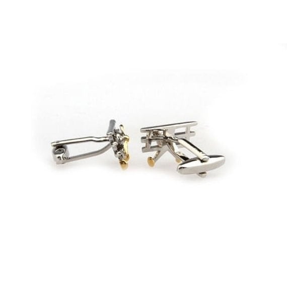 Silver Gold Tri Plane Novelty Cufflinks Cuff Links Airplane Pilot Air Force Image 3