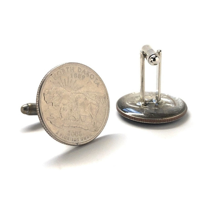 North Dakota State Quarter Enamel Coin Jewelry Money Currency Finance Accountant Cuff Links Designer Handmade Image 2