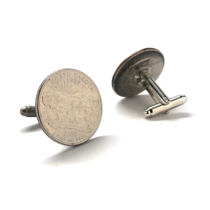 North Dakota State Quarter Enamel Coin Jewelry Money Currency Finance Accountant Cuff Links Designer Handmade Image 3