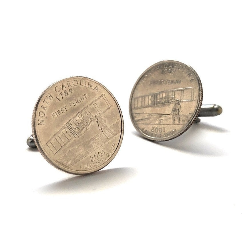 Cufflinks North Carolina State Quarter Enamel Coin Jewelry Money Currency Finance Accountant Handmade Silver Image 2