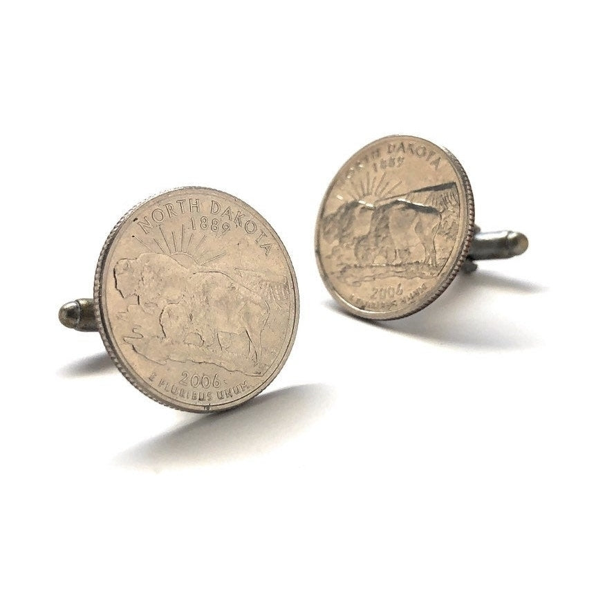 North Dakota State Quarter Enamel Coin Jewelry Money Currency Finance Accountant Cuff Links Designer Handmade Image 4