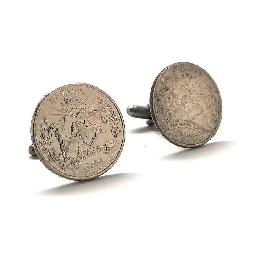 Cufflinks Nevada State Quarter Enamel Coin Jewelry Money Currency Finance Accountant Designer Handmade Las Vegas Image 1