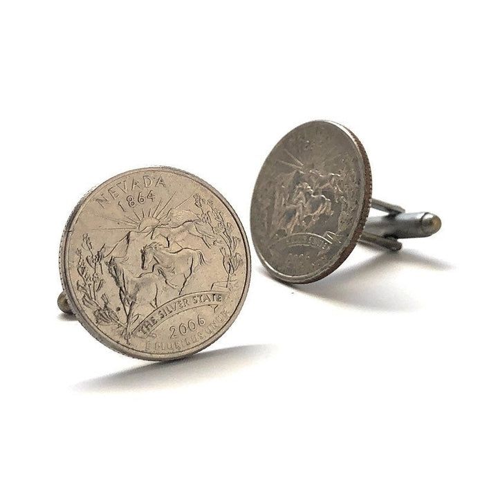 Cufflinks Nevada State Quarter Enamel Coin Jewelry Money Currency Finance Accountant Designer Handmade Las Vegas Image 2