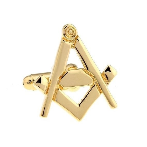 Cufflinks Gold Tone Mason Masonic Freemason Compass and Square Cut Out Cufflinks Cuff Links Image 1