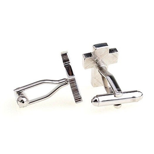 Silver with  Black Simple Cross Religious Cross Cufflinks Cuff Links Image 4