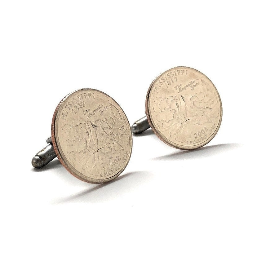 Mississippi Quarter Cufflinks Enamel Coin Jewelry Money Currency Finance Accountant Cuff Links Designer Image 1