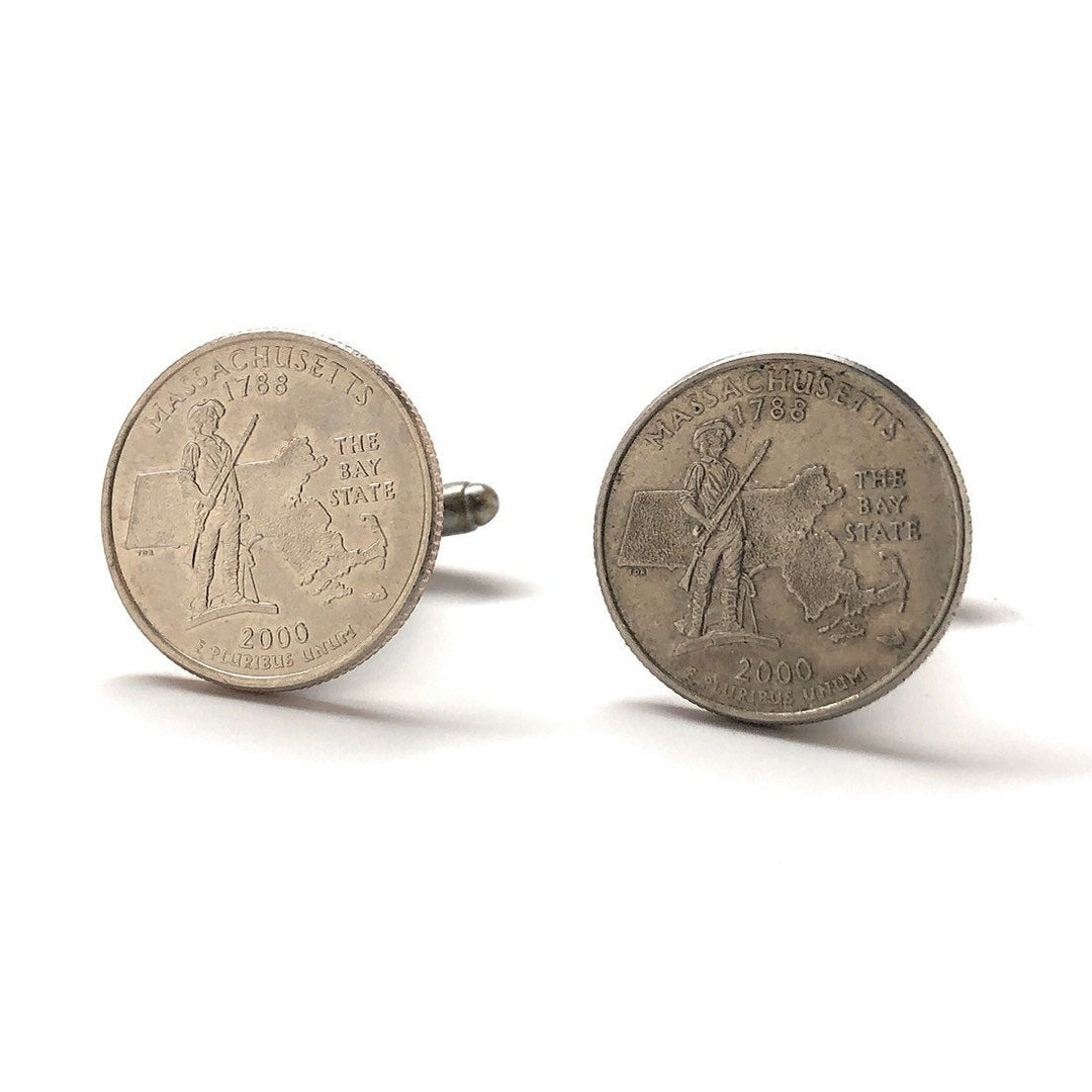 Birth Year Cufflinks US Mint Massachusetts State Quarter Enamel Coin Jewelry Money Currency Cuff Links Designer Jewelry Image 1