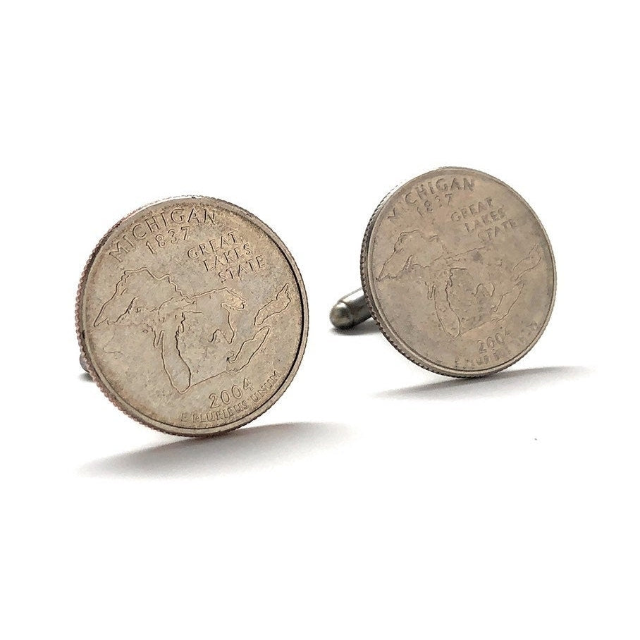 Cufflinks Michigan State Quarter Enamel Coin Jewelry Money Currency Finance Accountant Cuff Links Designer Handmade Image 1