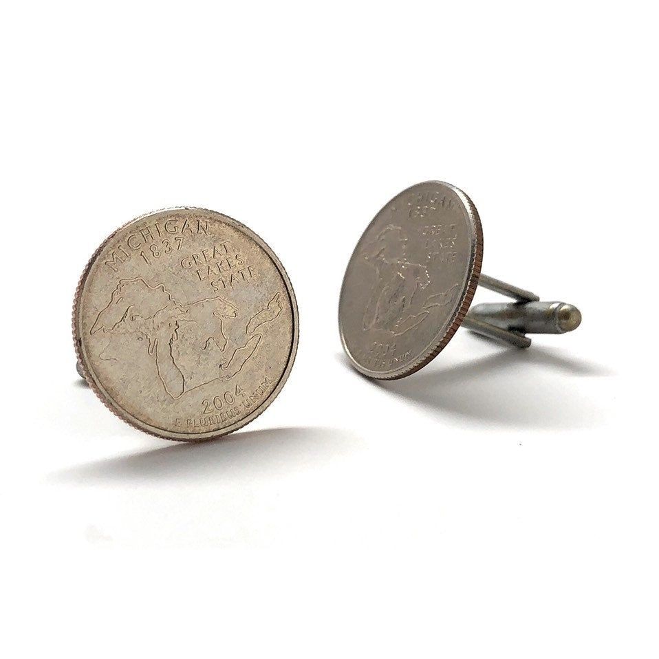 Cufflinks Michigan State Quarter Enamel Coin Jewelry Money Currency Finance Accountant Cuff Links Designer Handmade Image 2