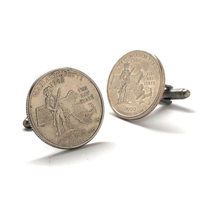 Birth Year Cufflinks US Mint Massachusetts State Quarter Enamel Coin Jewelry Money Currency Cuff Links Designer Jewelry Image 2