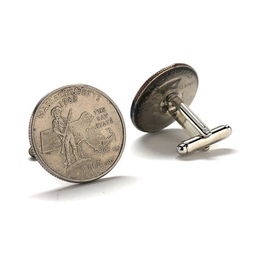 Birth Year Cufflinks US Mint Massachusetts State Quarter Enamel Coin Jewelry Money Currency Cuff Links Designer Jewelry Image 3