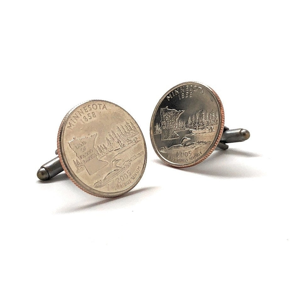Enamel Cufflinks Minnesota State Quarter Enamel Coin Jewelry Money Currency Finance Accountant Cuff Links Designer Image 2