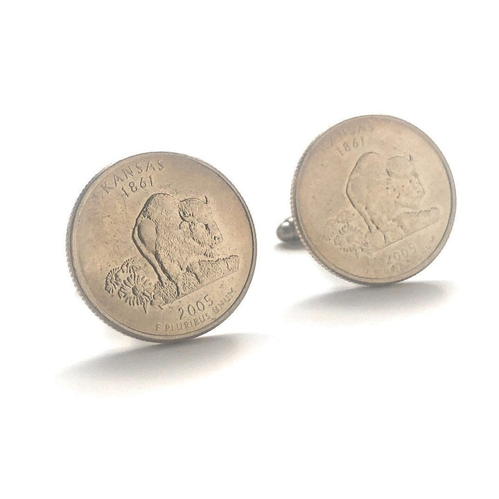 Cufflinks Kansas State Quarter Enamel Coin Jewelry Money Currency Finance Accountant Silver Designer Handmade Image 1